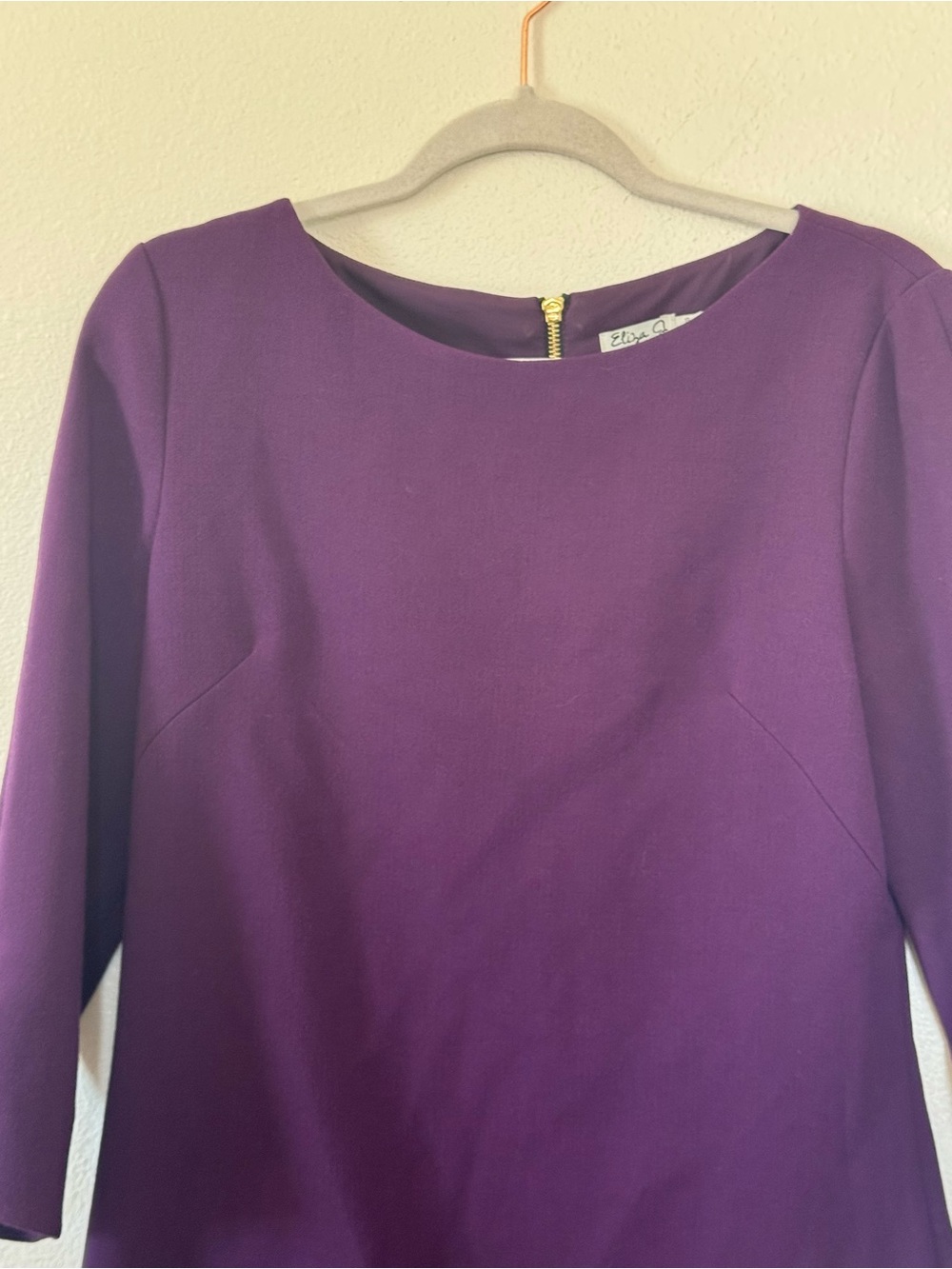 Eliza J Purple Eggplant Plum Shirttail Hem Sheath Dress 3/4 Sleeve 8 - Picture 3 of 10